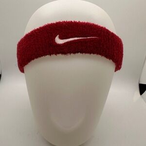 Nike Headband Red Swoosh Unisex Terry Cloth Athletic Sportswear Gym Workout
